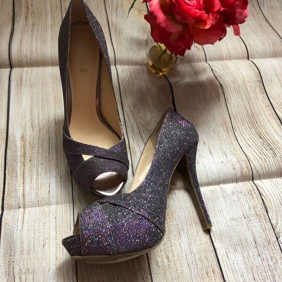 Guess Women's Isila Glitter Peep Toe, Size 8.5M - Picture 1 of 8